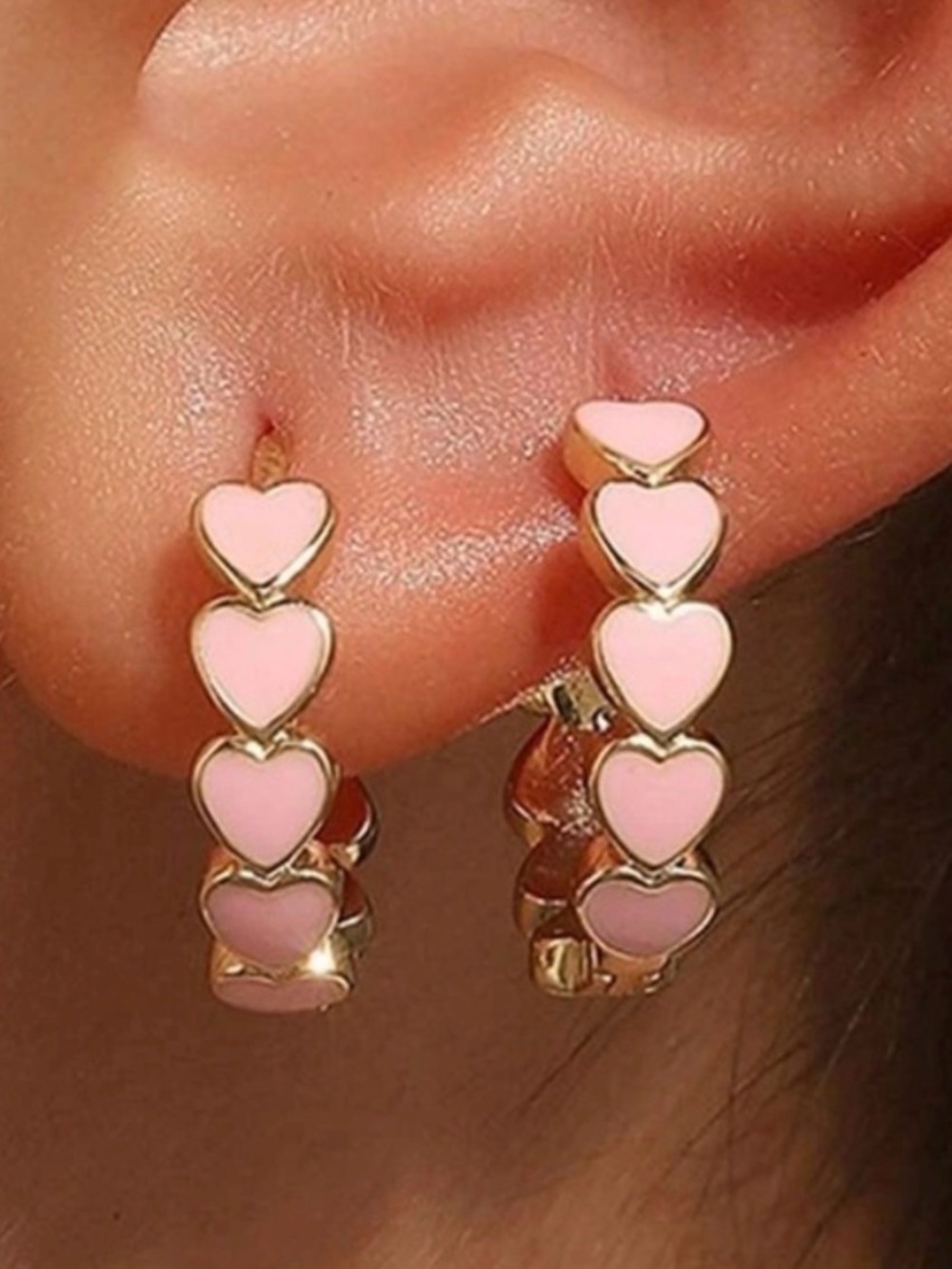 Pink heart hoop earrings